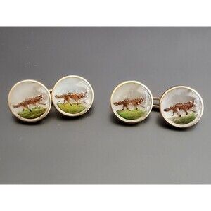 Brant &Son Edwardian Essex Crystal 14K Yellow Gold Fox Cuff Links